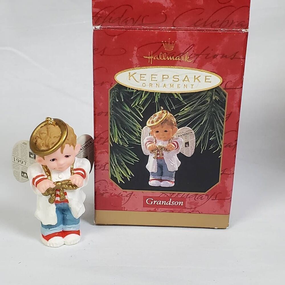 1997 Hallmark Keepsake Ornament “Grandson” Angel Boy by Sue Tague with Box
